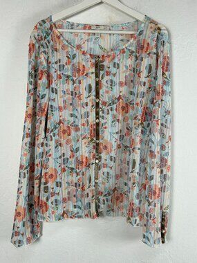 J.Jill Womens Floral Button-Front Lightweight Sheer Long Sleeve Top XL Ivory New
